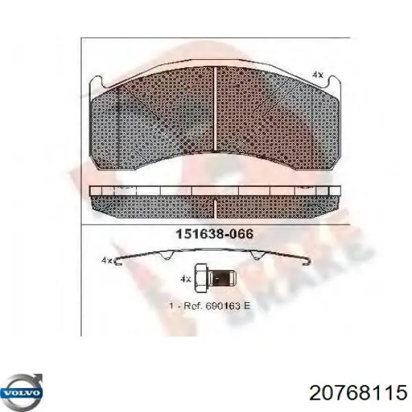Передние тормозные колодки 20768115 Volvo