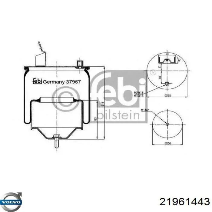 Пневмоподушка (пневморессора) моста 21961443 Volvo