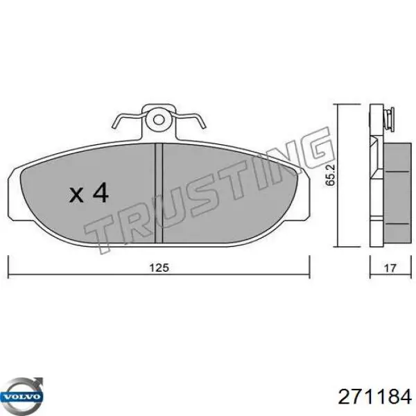 Передние тормозные колодки 271184 Volvo