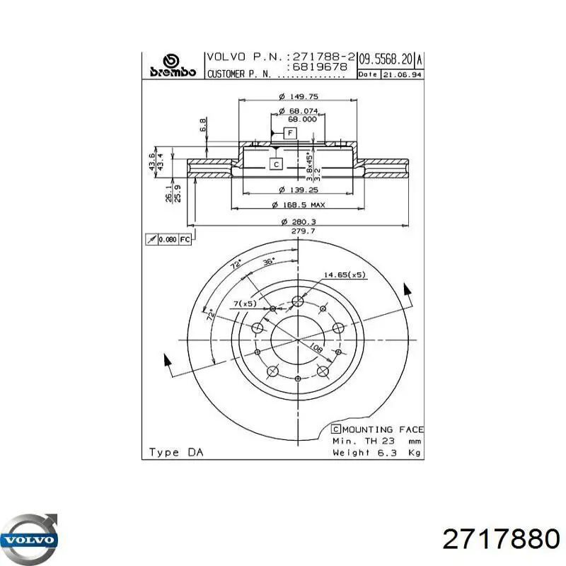 Передний тормозной диск Volvo 2717880
