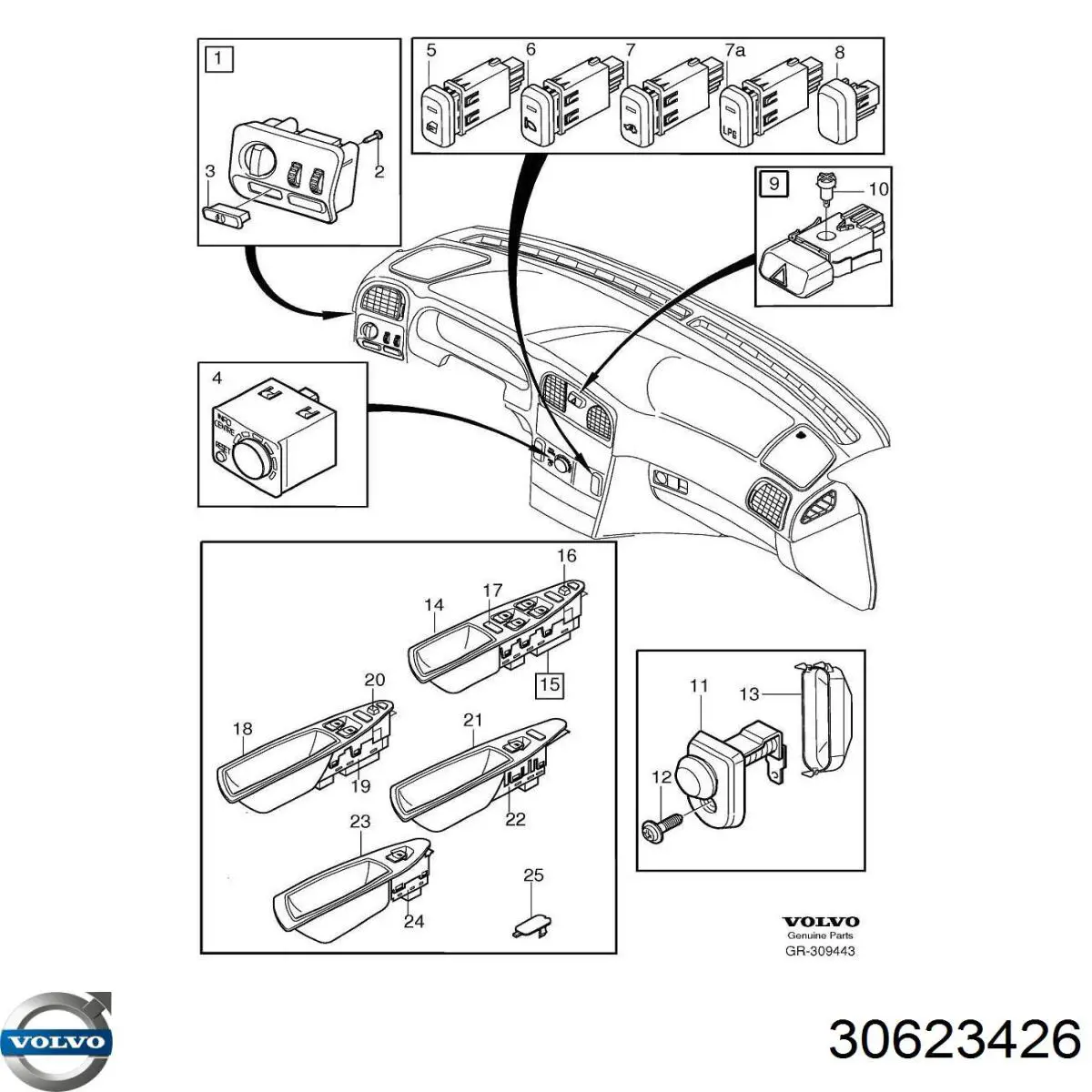 Кнопка включения аварийного сигнала 30623426 Volvo