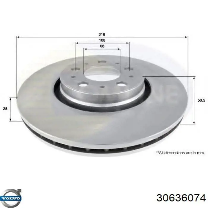 Передние тормозные диски 30636074 Volvo