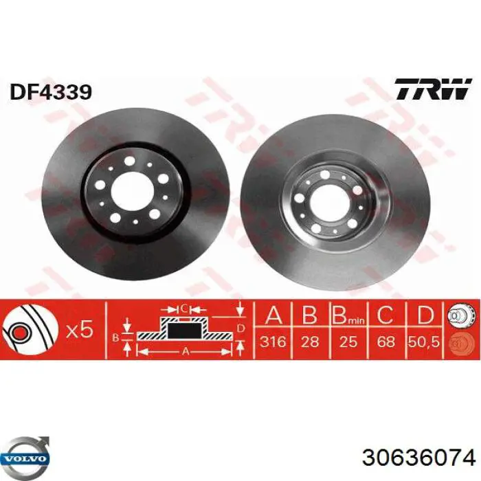 Тормоз дисковый передний Volvo 30636074 цена, от 54.47 USD