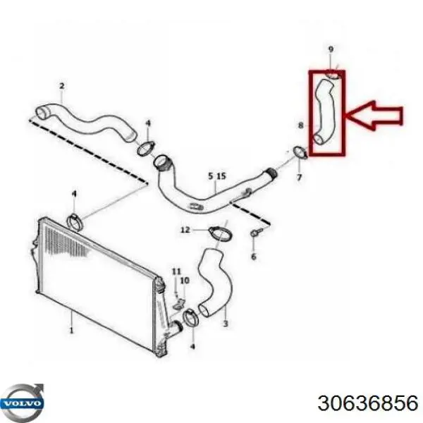 Шланг/патрубок интеркуллера Volvo 30636856 цена, от 30.74 USD