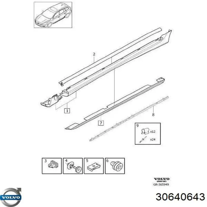 30640643 Volvo Опора порога (крепление)