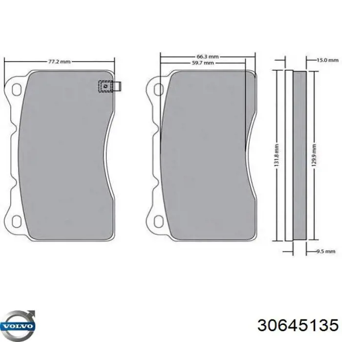 Передние тормозные колодки 30645135 Volvo