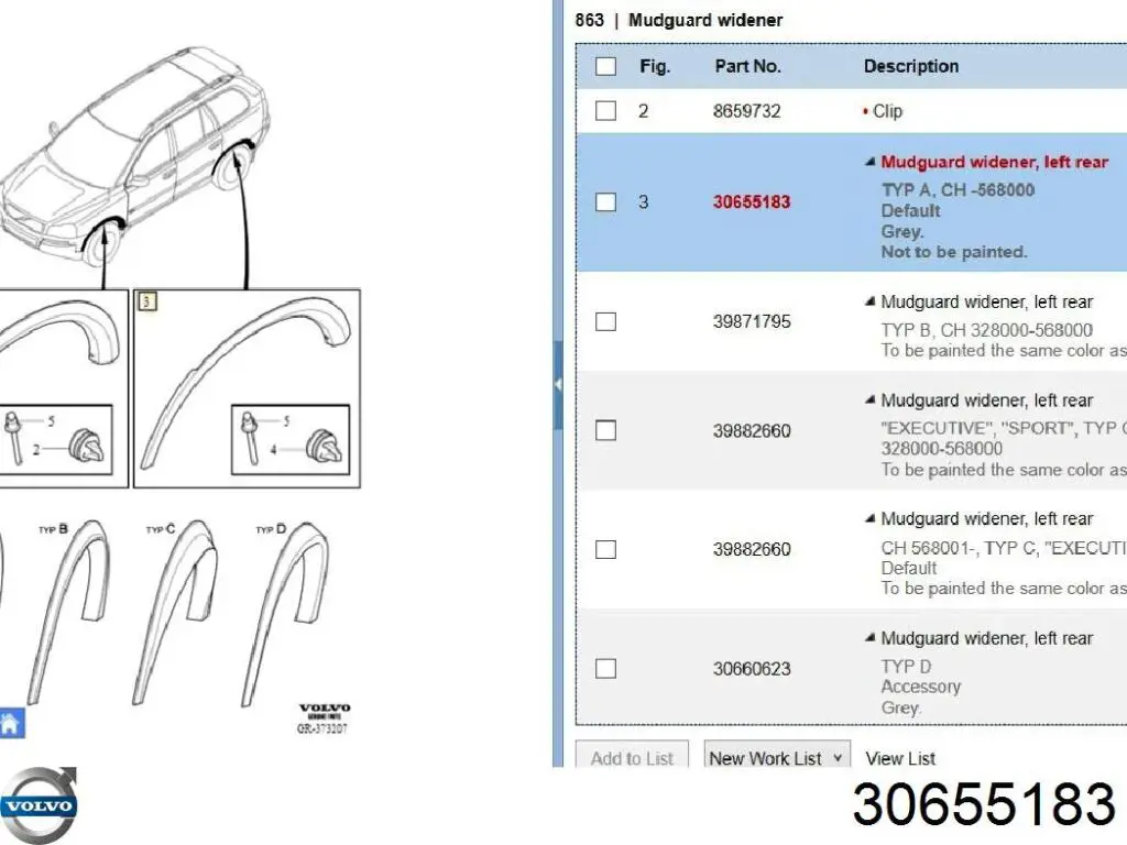 Молдинг арки колеса заднего, левый Volvo 30655183 цена, от 6.33 USD