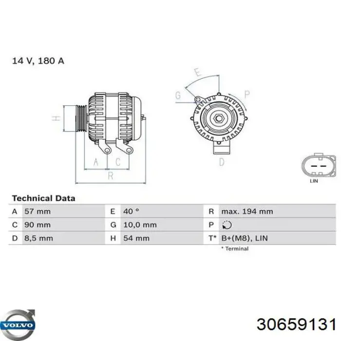 Генератор 30659131 Volvo