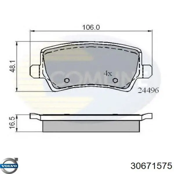Задние тормозные колодки 30671575 Volvo