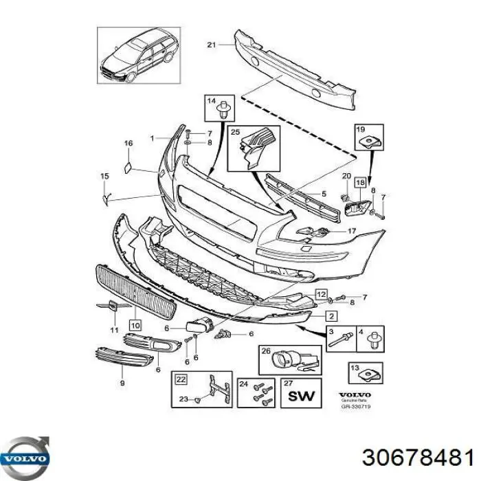 Кронштейн крепления бампера переднего левый Volvo 30678481 цена, от 8.89 USD