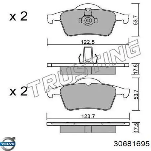 Купить 30681695 Volvo Колодки тормозные задние, дисковые