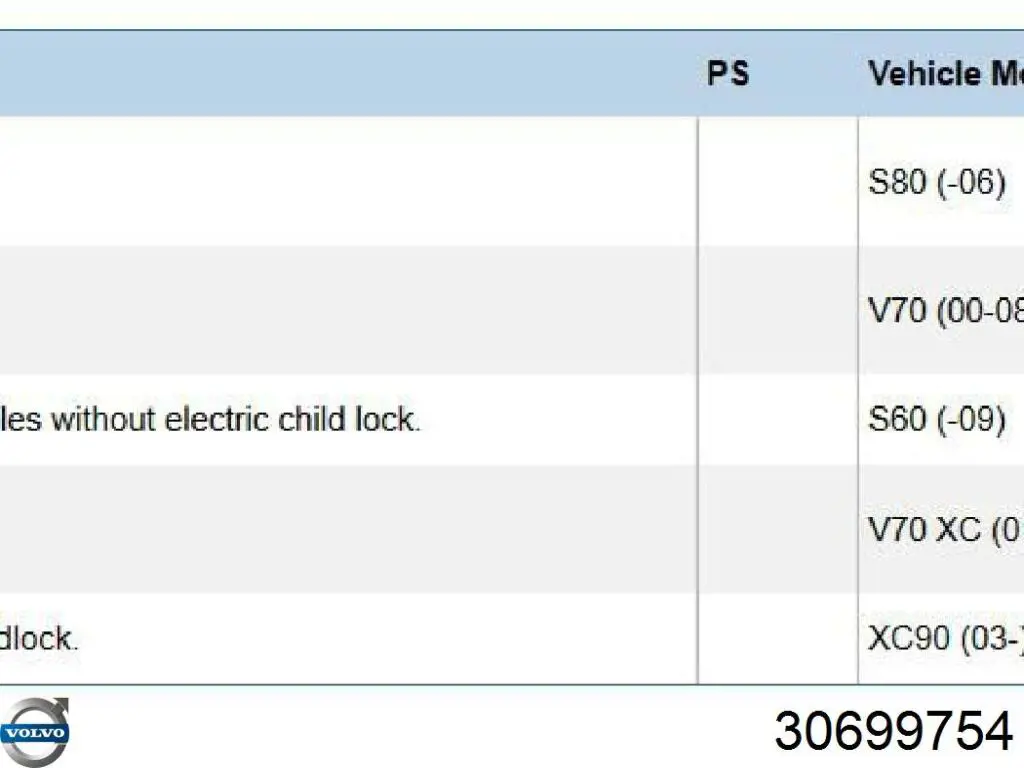 Купить 30699754 Volvo Замок двери задней левой