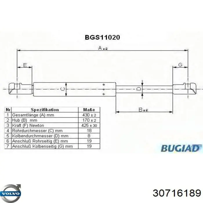Купить 30716189 Volvo Амортизатор двери багажника