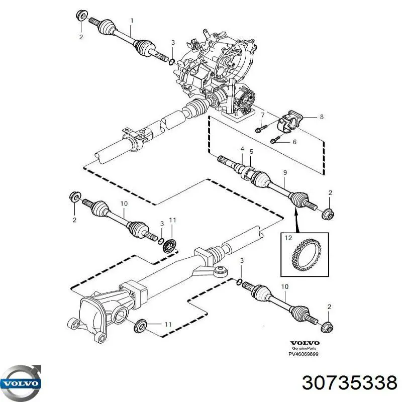 Suporte de rolamento suspenso do semieixo dianteiro para Volvo V70 (LV)