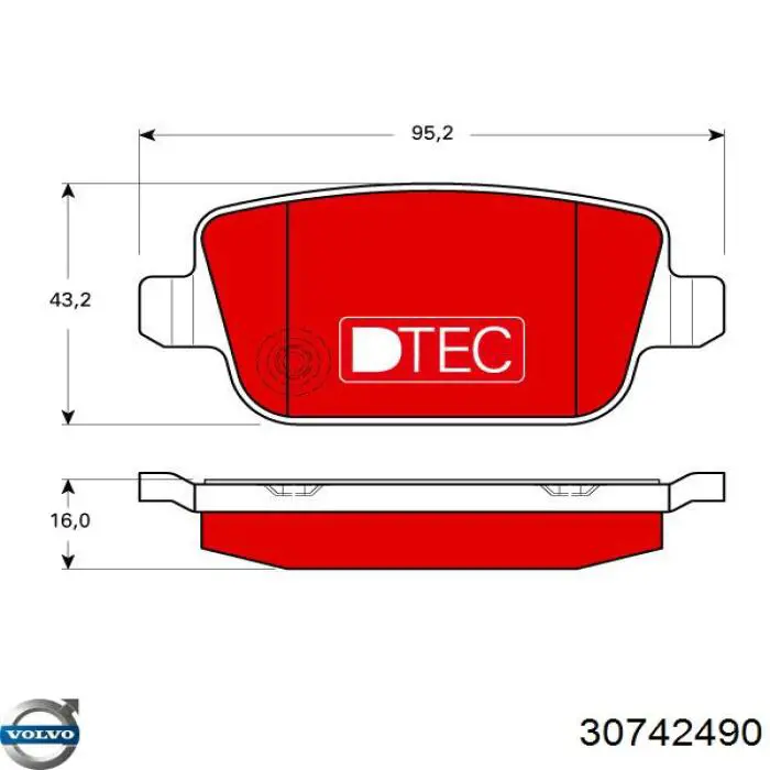 Задние тормозные колодки 30742490 Volvo