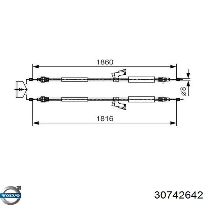 30742642 Volvo Трос ручного тормоза задний правый/левый