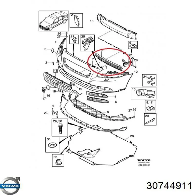 Решетка бампера переднего центральная Volvo 30744911 цена, от 20.85 USD