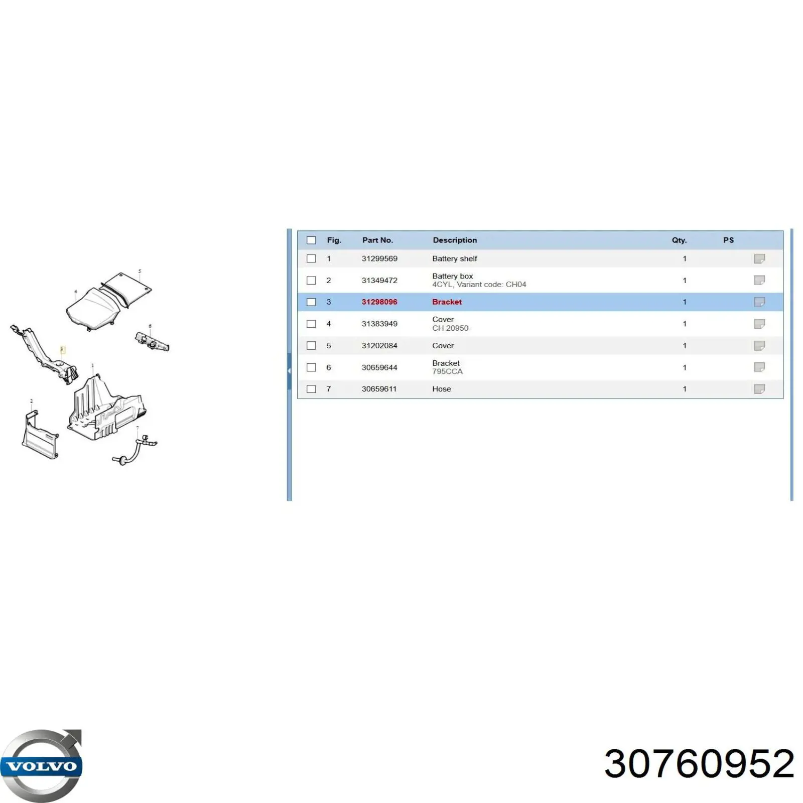 Крепление аккумулятора Volvo 30760952