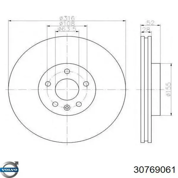 Тормоз дисковый передний Volvo 30769061 цена, от 67.07 USD
