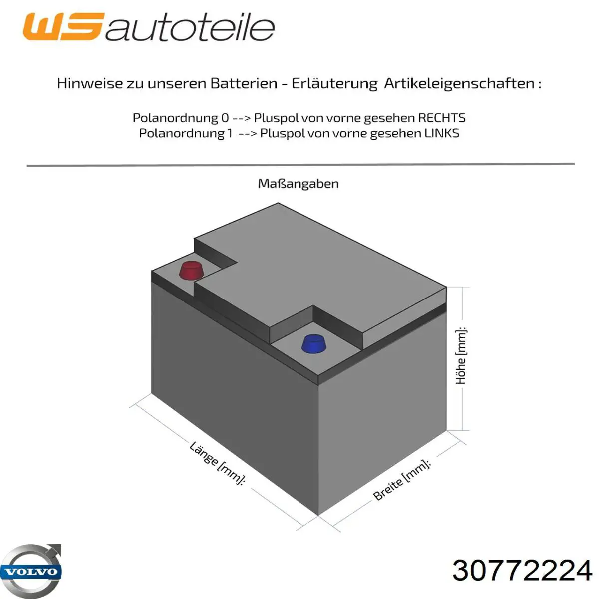 Аккумулятор 30772224 Volvo
