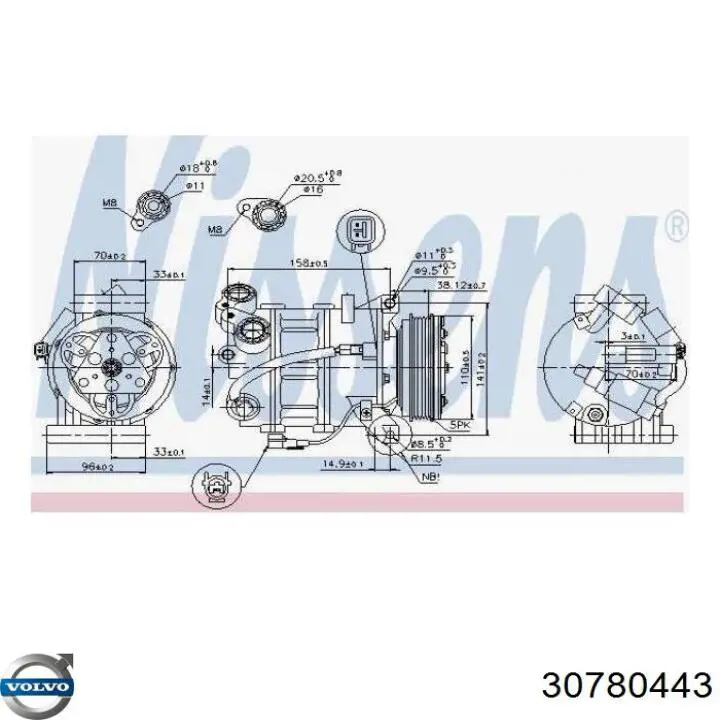 Компрессор кондиционера 30780443 Volvo