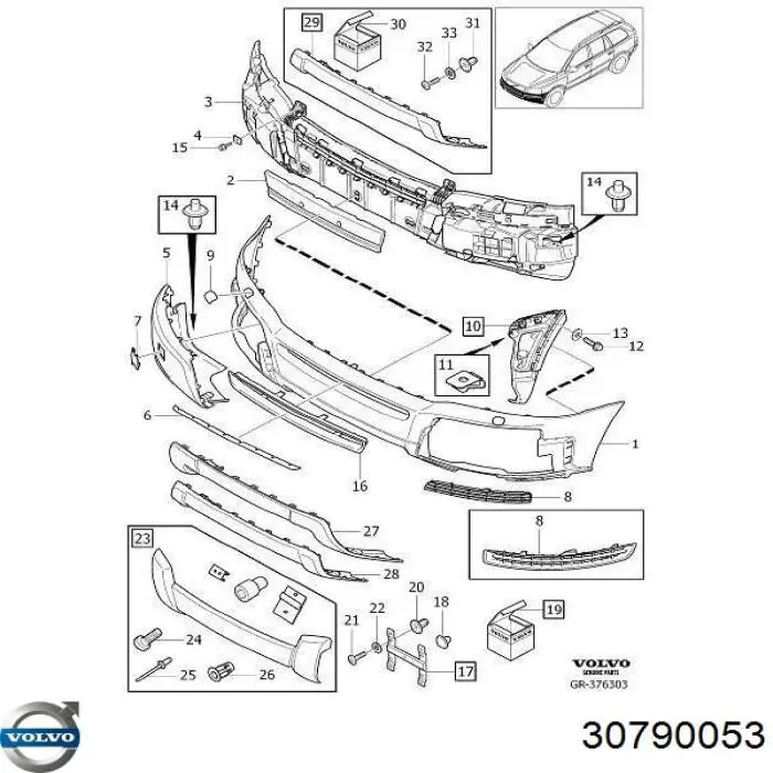 30790053 Volvo решетка бампера переднего левая