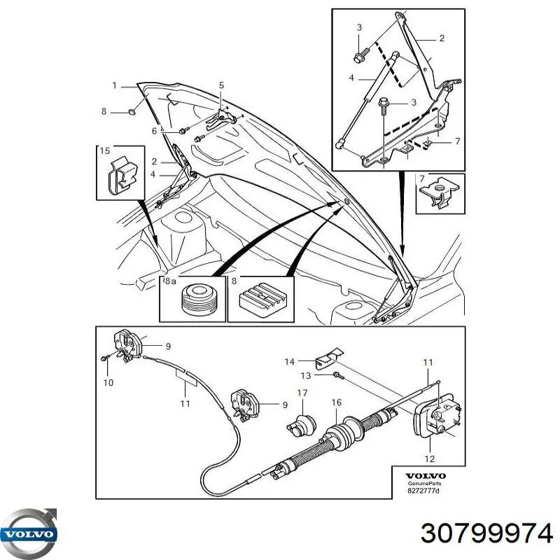 Купить 8650740 Volvo Ручка открывания капота