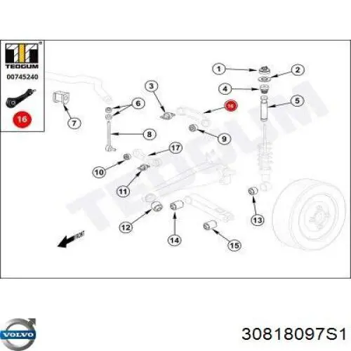 Сайлентблок заднего верхнего рычага 30818097S1 Volvo