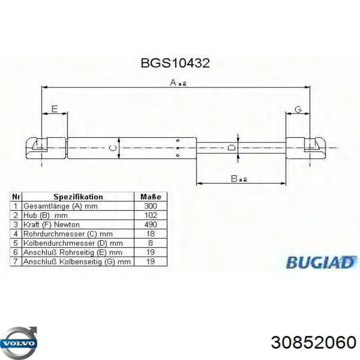 Купить 30852060 Volvo Амортизатор двери багажника