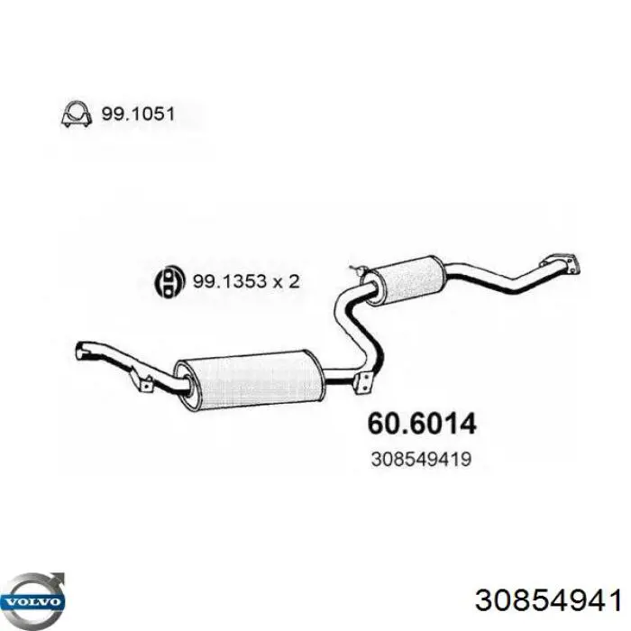 Центральная часть глушителя 30854941 Volvo