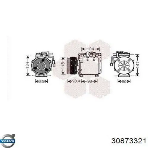 Компрессор кондиционера 30873321 Volvo