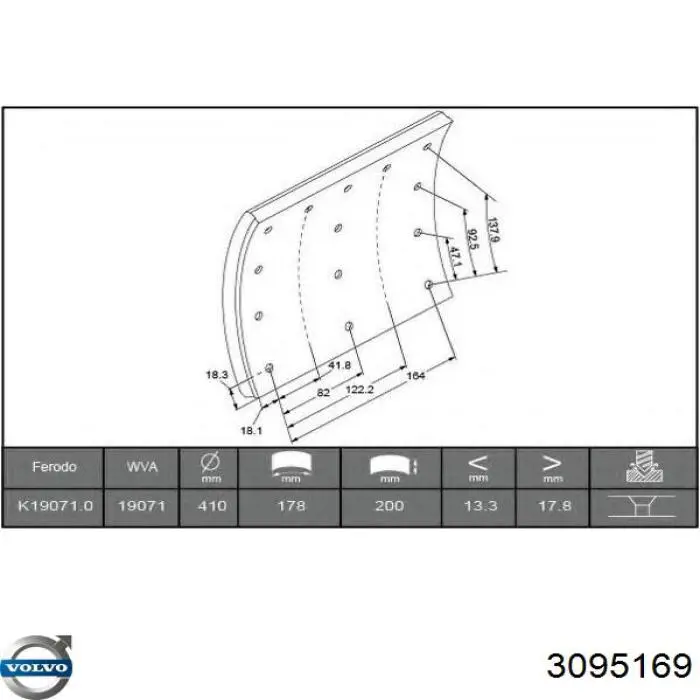 Купить 3095169 Volvo Задние барабанные тормозные колодки