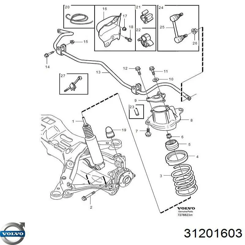 Стойка стабилизатора, заднего Volvo 31201603