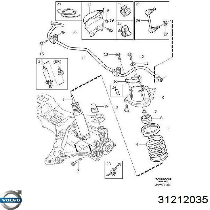 Стойка амортизатора задняя Volvo 31212035 цена, от 379.91 USD
