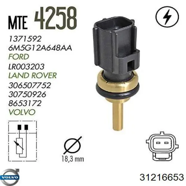 Датчик указателя температуры охлаждающей жидкости Volvo 31216653 цена, от 5.11 USD