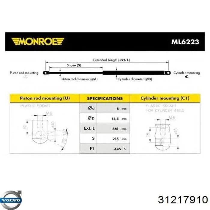 Амортизатор задней двери Volvo 31217910 цена, от 11.65 USD