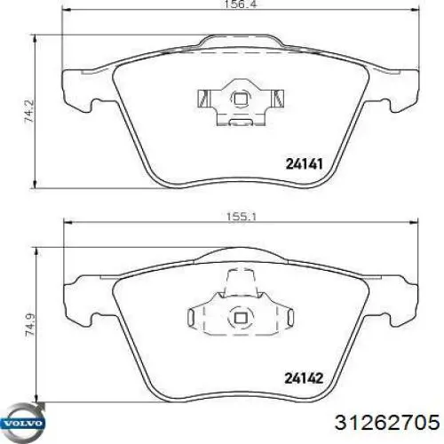 Купить 31262705 Volvo Колодки тормозные