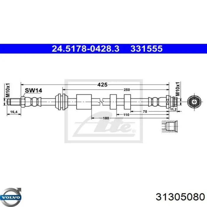 T86029 Brembo Гибкая тормозная трубка передняя
