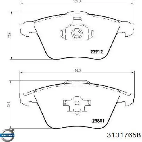 Передние тормозные колодки 31317658 Volvo