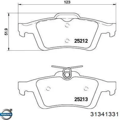 Задние тормозные колодки 31341331 Volvo