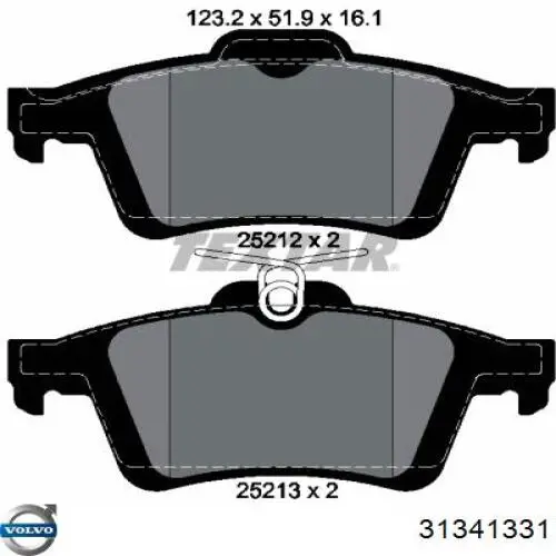 Купить 31341331 Volvo Колодки тормозные задние, дисковые