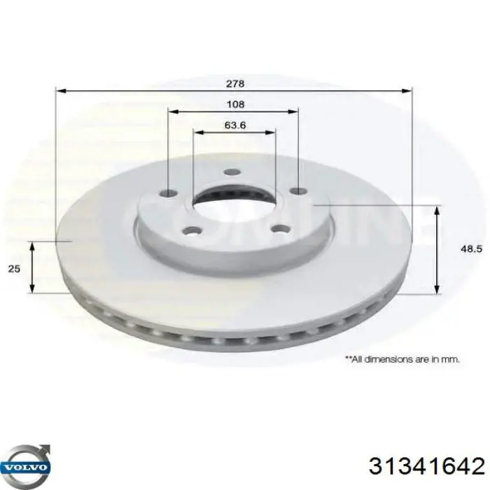 Передние тормозные диски 31341642 Volvo