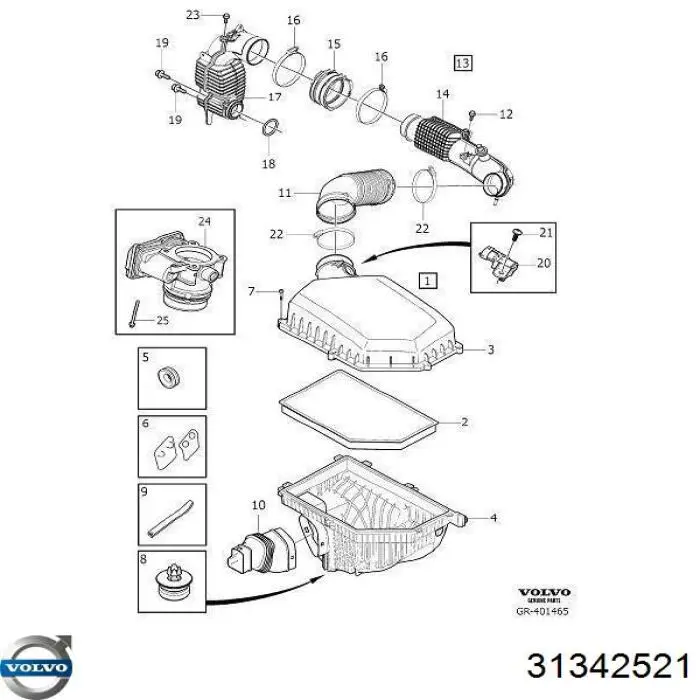 31342521 Volvo sensor de fluxo (consumo de ar, medidor de consumo M.A.F. - (Mass Airflow))