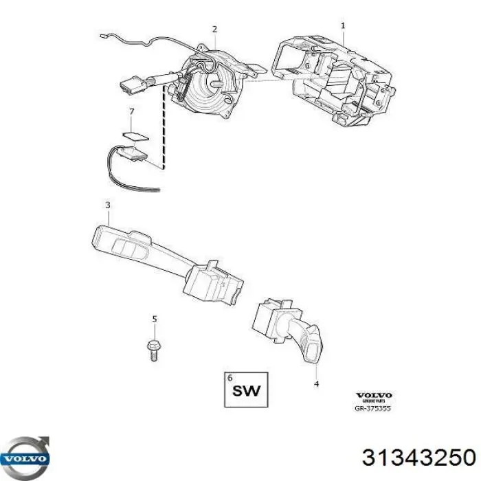 31343250 Volvo anel airbag de contato, cabo plano do volante