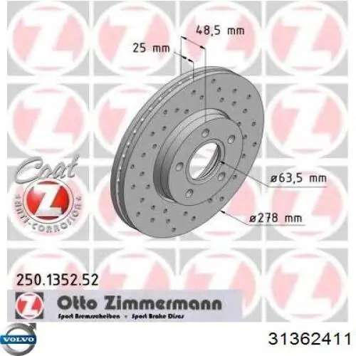 Тормоз дисковый передний Volvo 31362411 цена, от 42.17 USD
