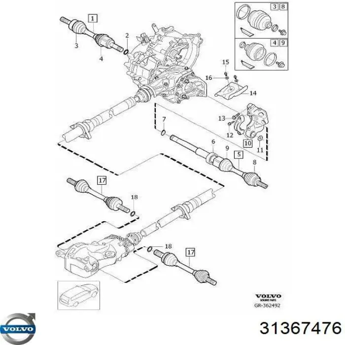 Опора подвесного подшипника передней полуоси Volvo 31367476 цена, от 25.37 USD