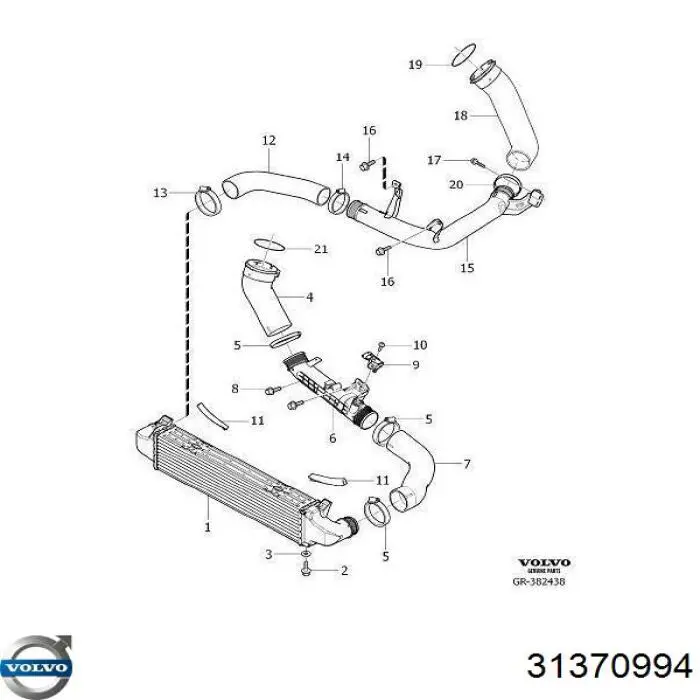 Уплотнительное кольцо (прокладка) патрубка интеркуллера 31370994 Volvo
