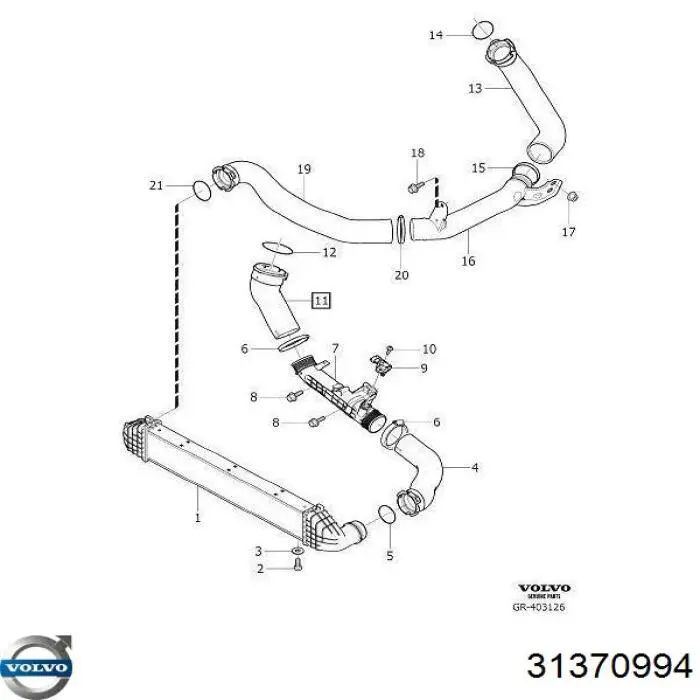Купить 31370994 Volvo Уплотнительное кольцо (прокладка) патрубка интеркуллера