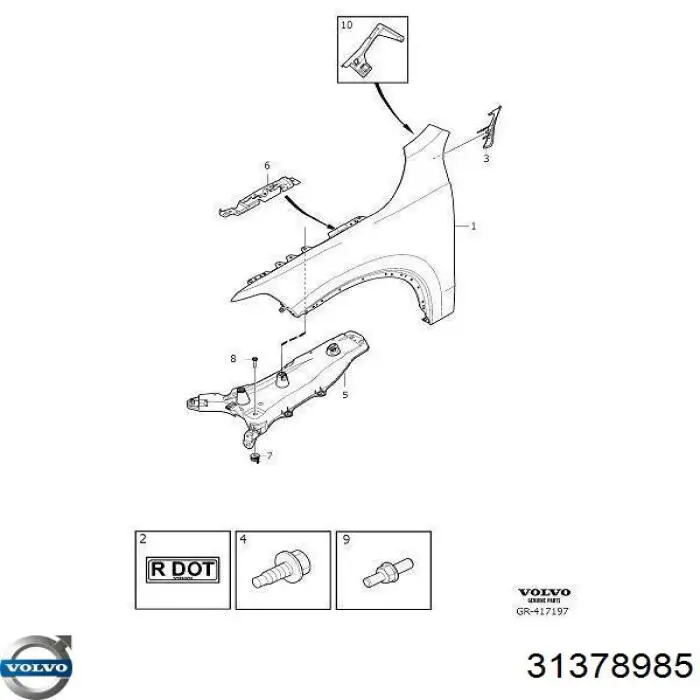 Кронштейн крепления крыла переднего правого передний 31378985 Volvo
