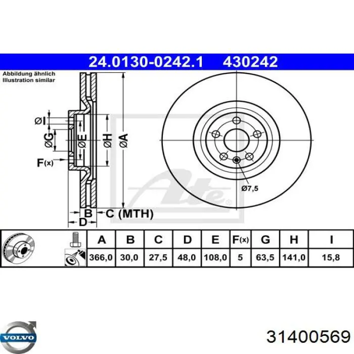 Тормоз дисковый передний Volvo 31400569 цена, от 125.67 USD